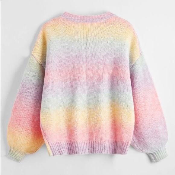 Multi Cable Knit Tie Dye Drop Shoulder Ombre Sweater Sz M New - Picture 2 of 6